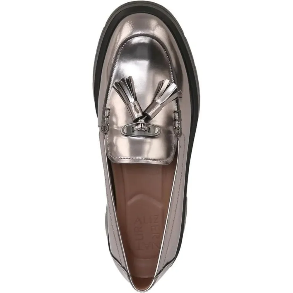 Naturalizer Nieves Chunky Comfort Slip-On Lug Sole Loafers Metallic Pewter 9.5